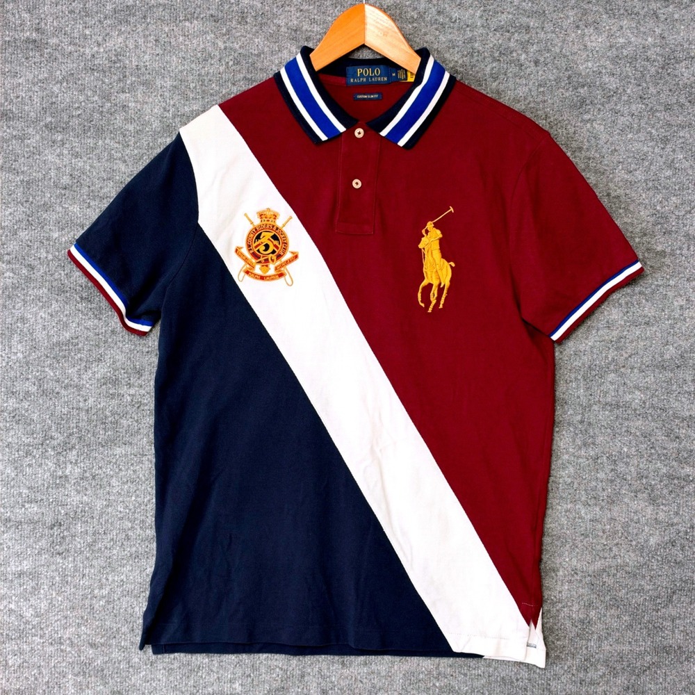 Polo Ralph Lauren Mens Custom Slim Fit Big Pony Crest Colorblock Polo Shirt M